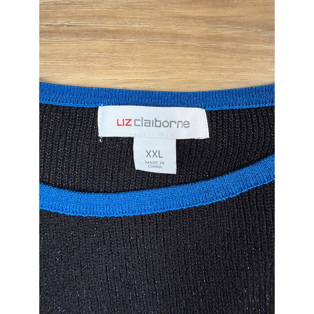 Liz Claiborne Black Blue Sparkle Knit Crew Neck Long Sleeve Sweater XXL NWT $49 - Picture 4 of 11